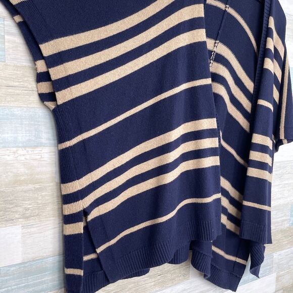 GAP Striped Poncho Sweater Navy Blue Tan Wool Camel Hair Womens OS One Size - Picture 4 of 9
